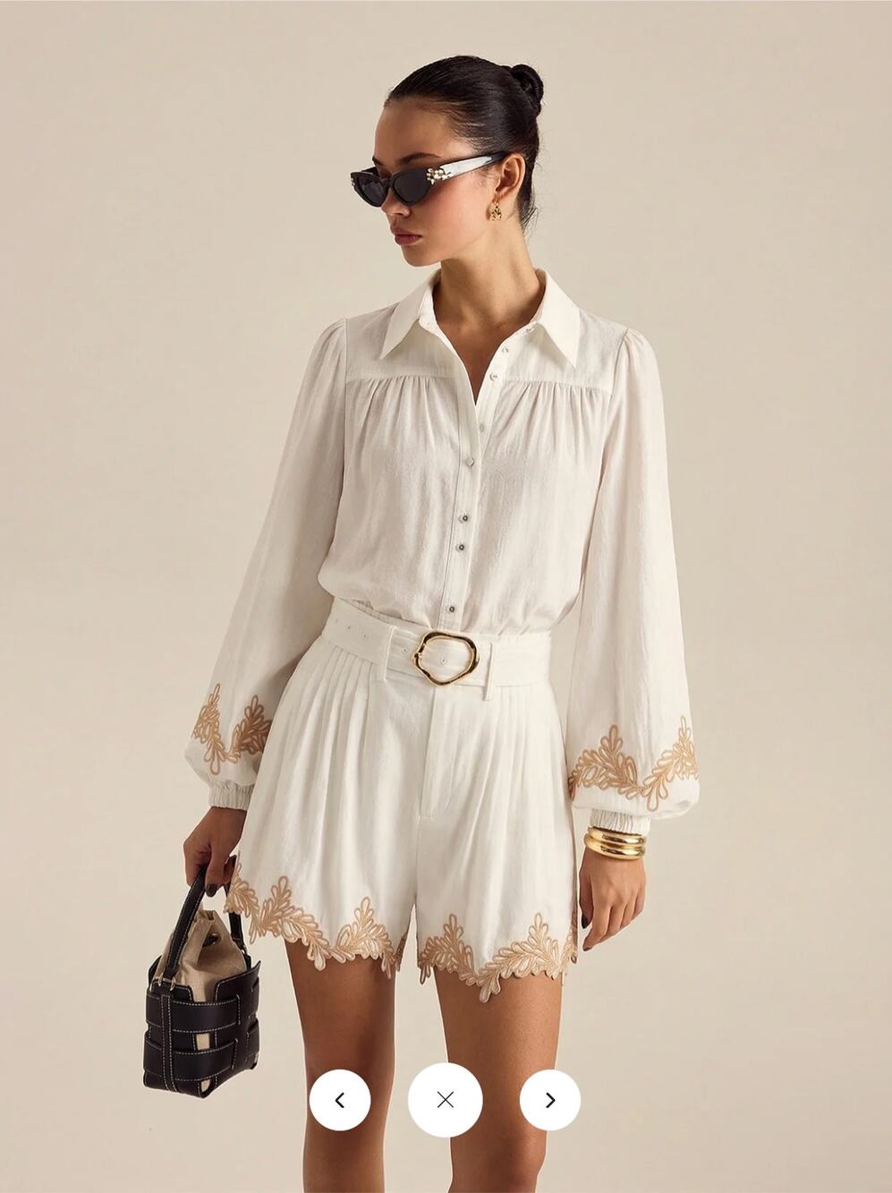 NWT Commense Cotton Embroidered Shirt & Belted Shorts Set Sz S